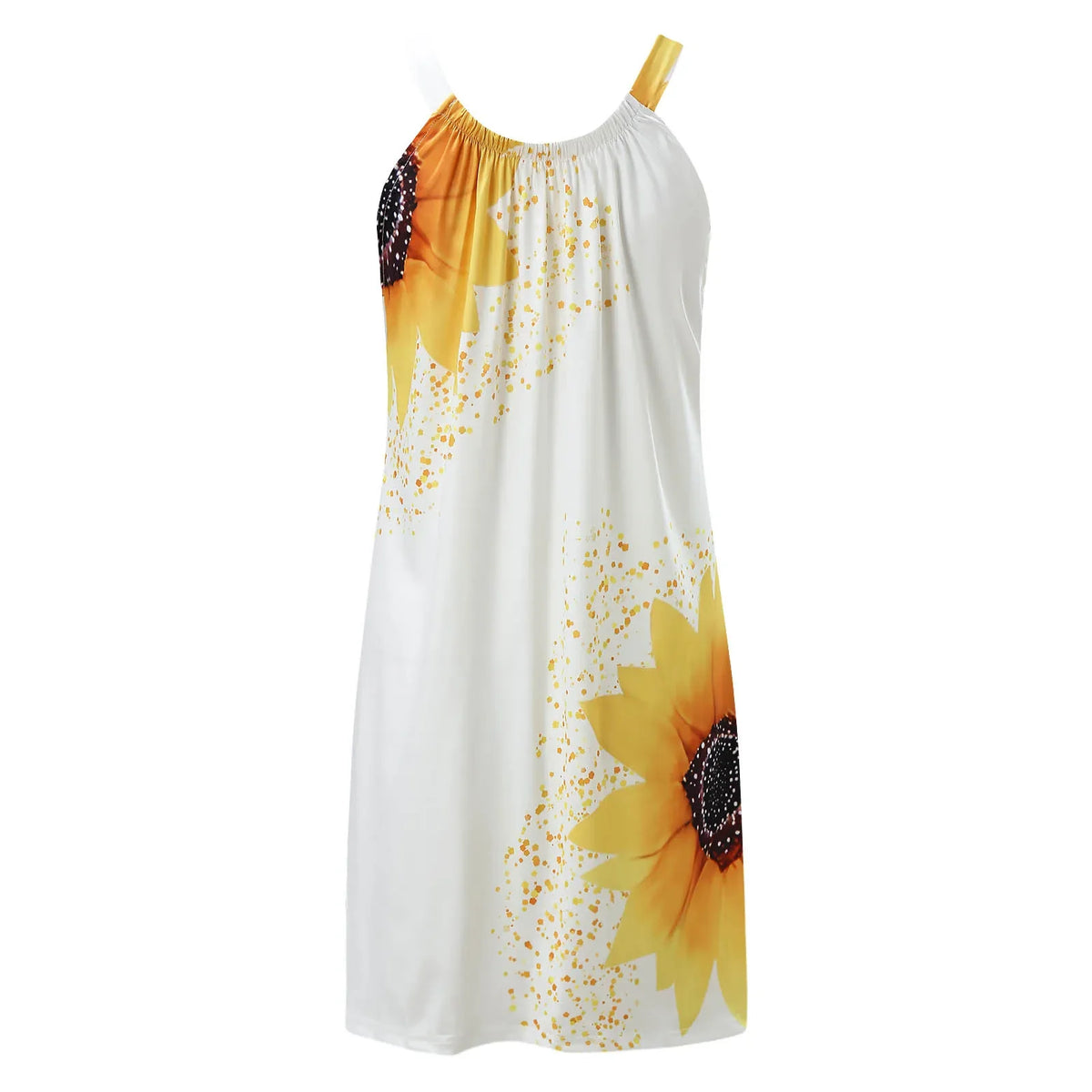 Sunflower Print U-Neck Spaghetti Strap Beach Mini Dress 3