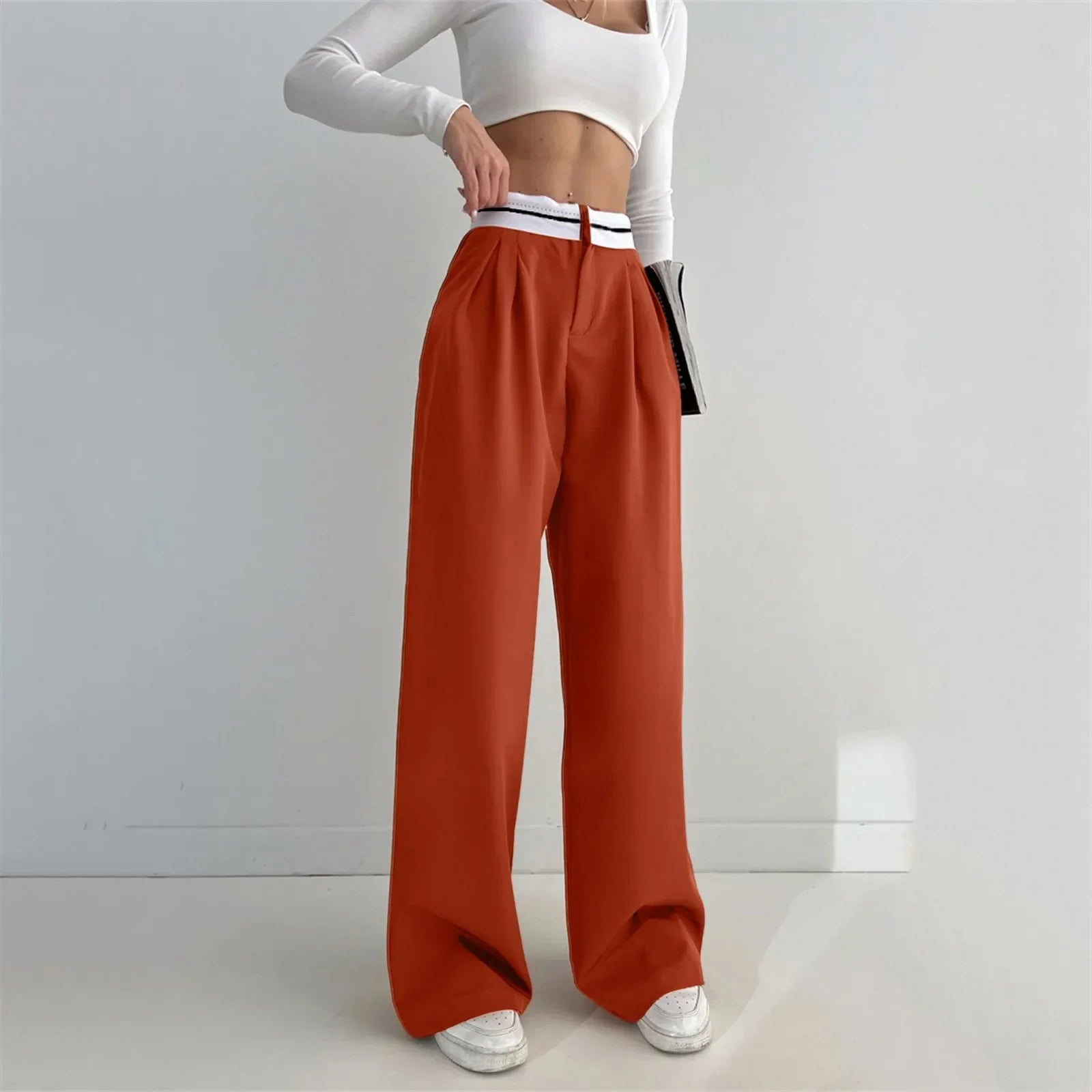 Pure Color High Waist Slim Pants