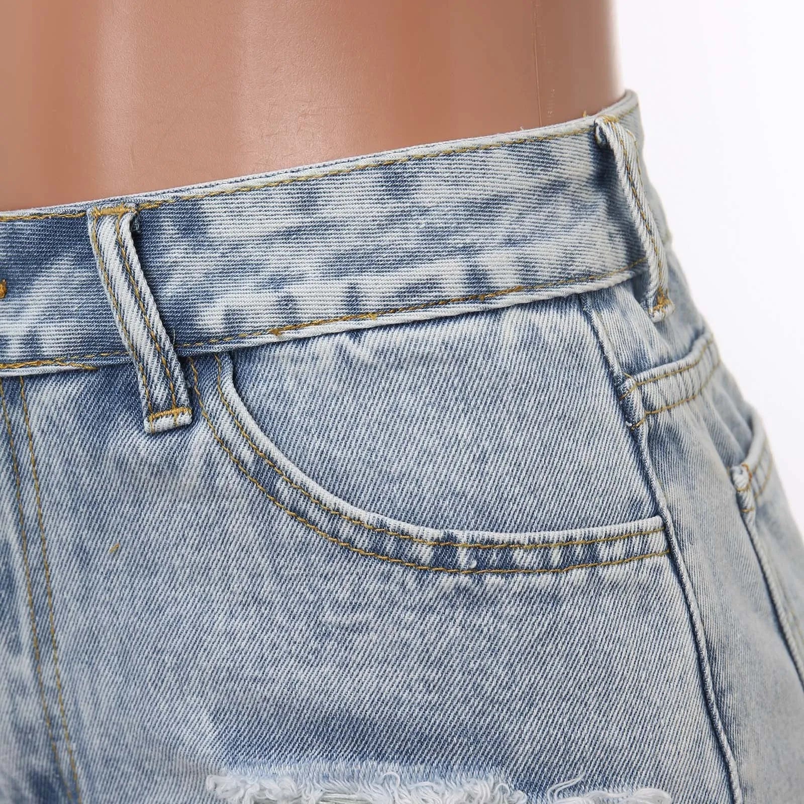High-Waist Ripped Washed Denim Short