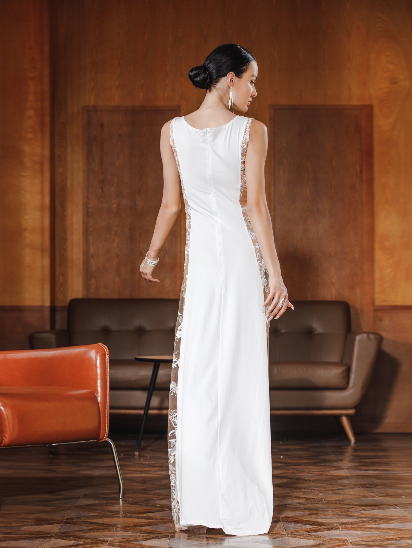 Women Sexy Mesh Emborideried Specing Patchwork Evening Party Dress - Fashionpara