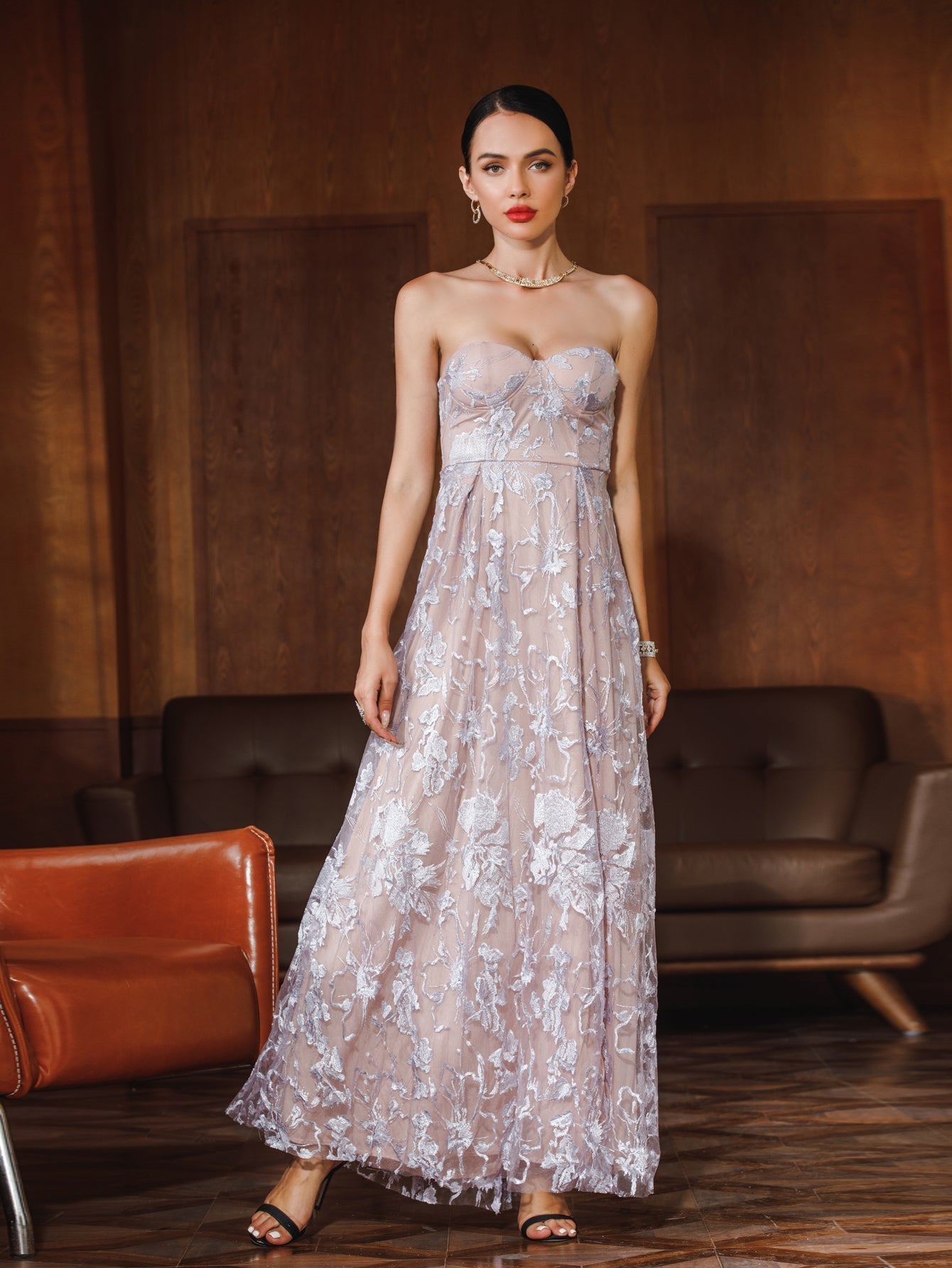 Women Sexy Strapless Backless Lace Slit Party Dress - Fashionpara