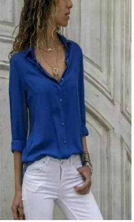 Casual Solid Color Long Sleeve Button Blouse