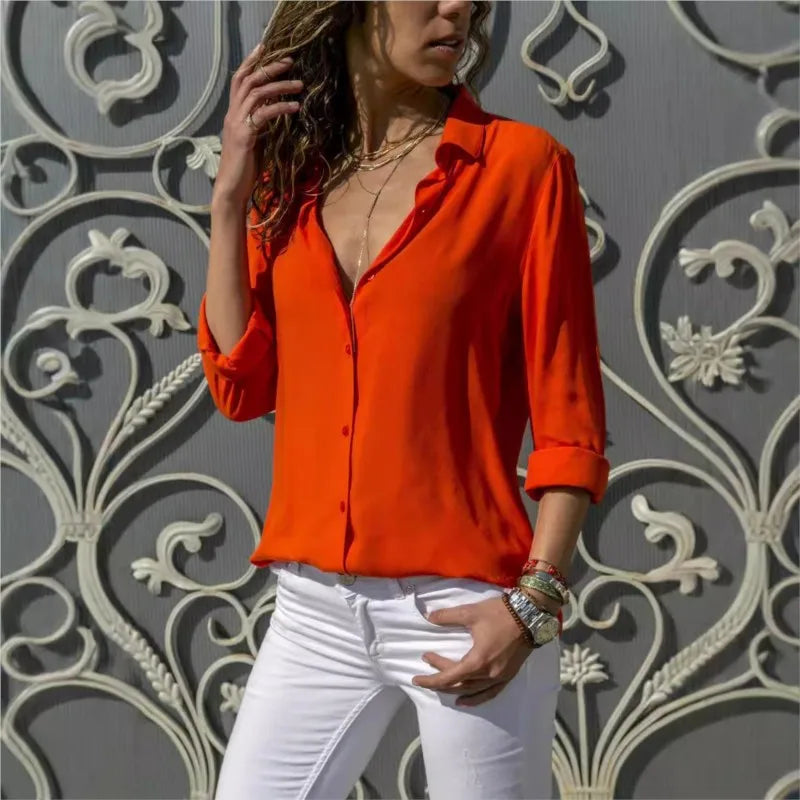 Casual Solid Color Long Sleeve Button Blouse