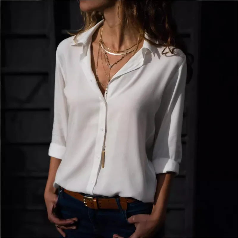 Casual Solid Color Long Sleeve Button Blouse