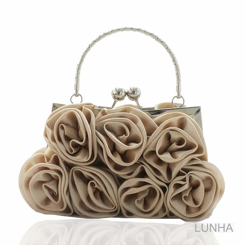Silk Rose Flower Frame Dinner Clutch Bag