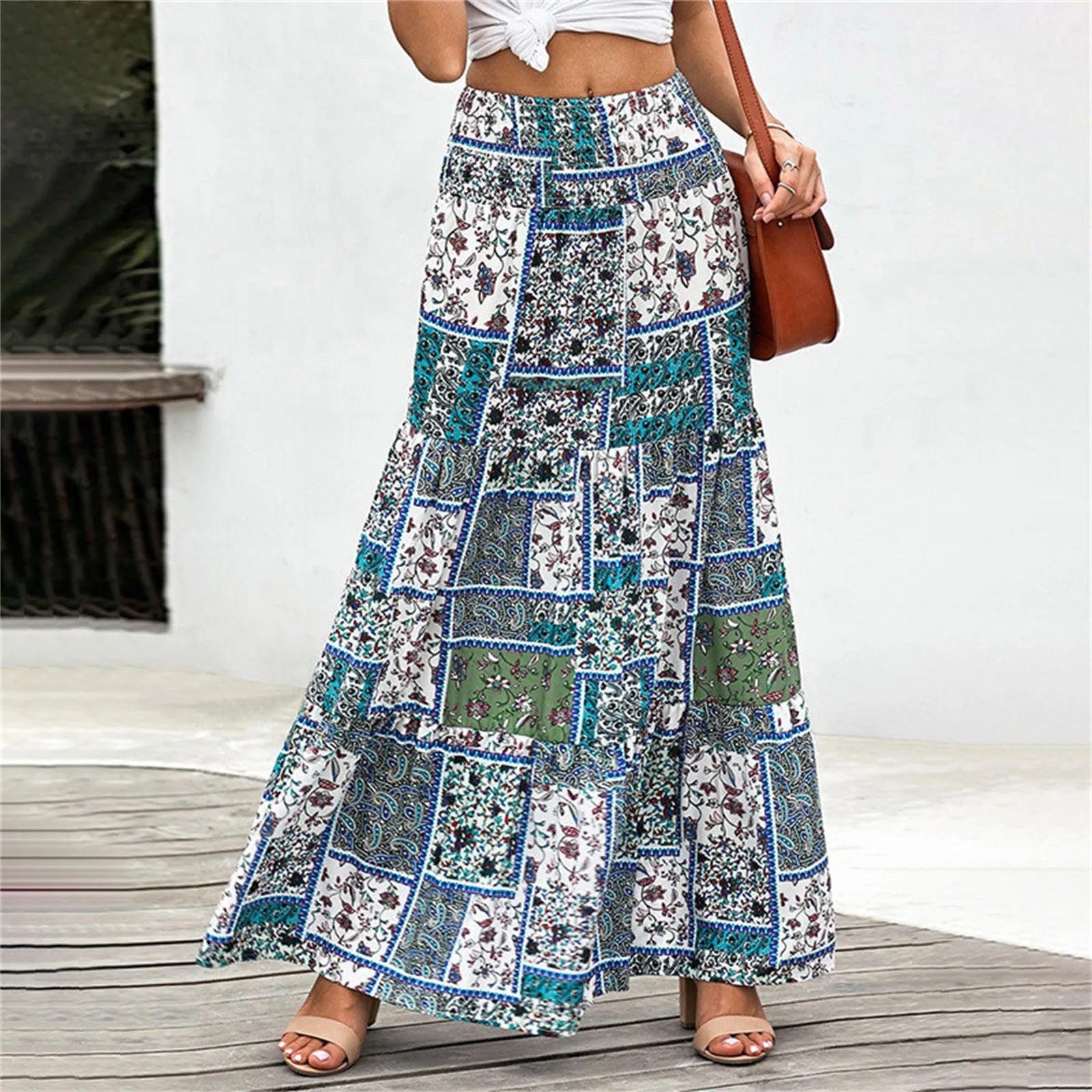 Bohemian Elastic Waist Floral Print Vintage Skirt