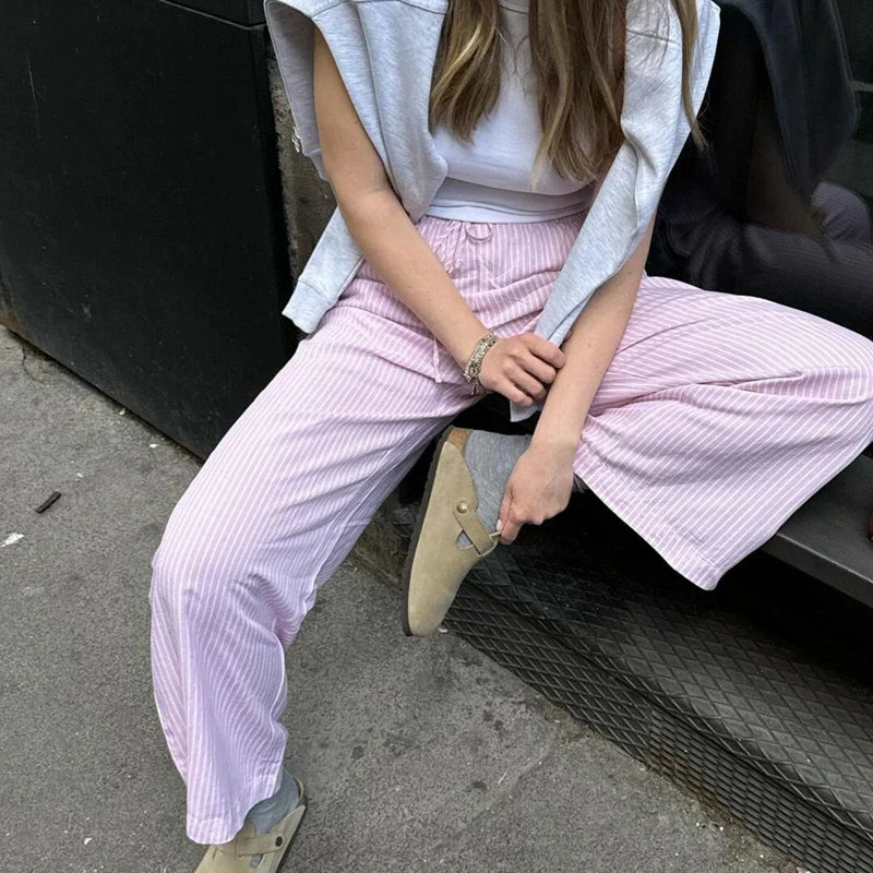 Striped Pajama Casual Elastic Waist Pant