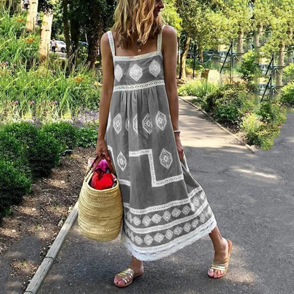 Medallion Print Square Neck Sleeveless Maxi Dress 3