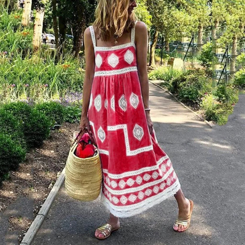 Medallion Print Square Neck Sleeveless Maxi Dress 2