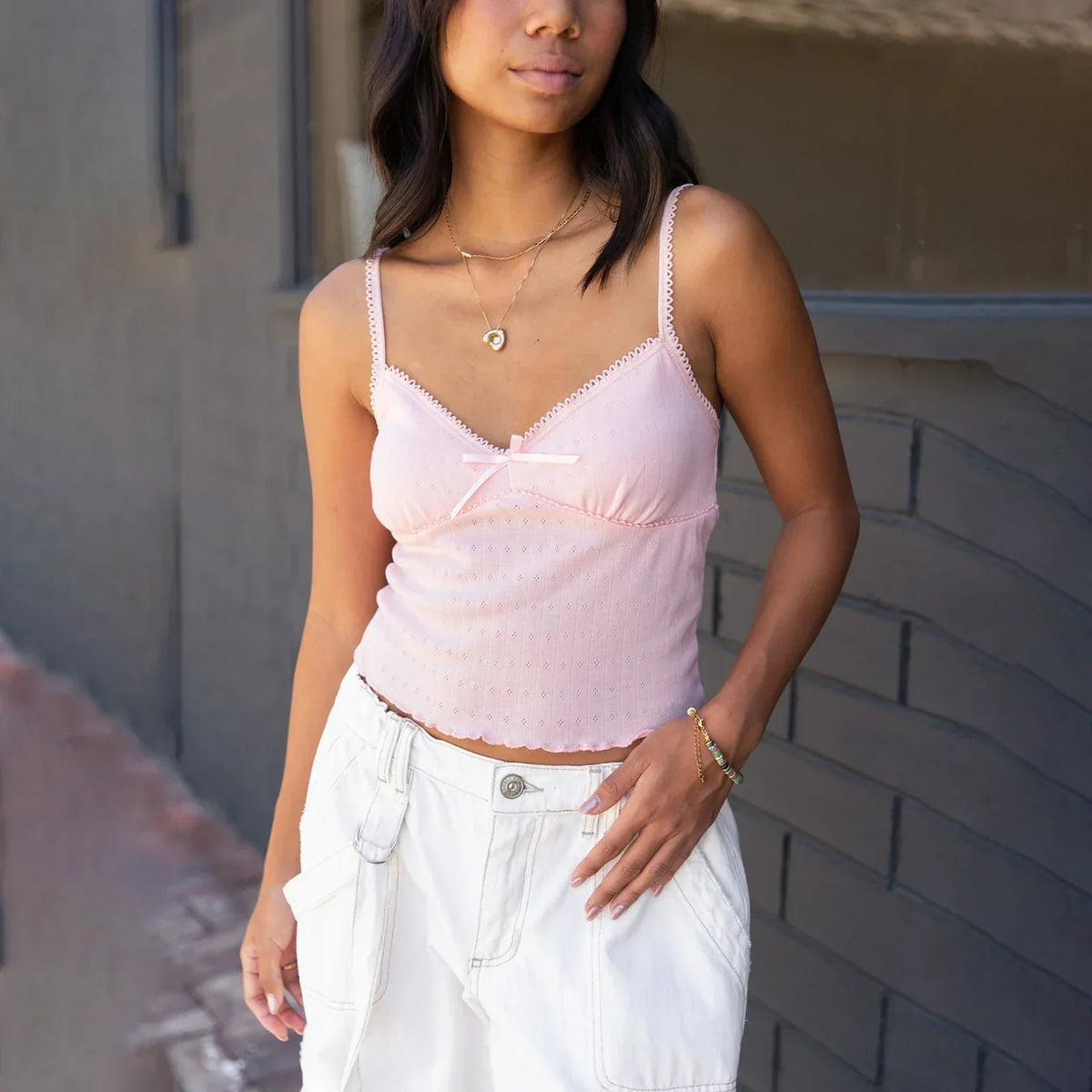 Bow V-Neck Spaghetti Crop Top