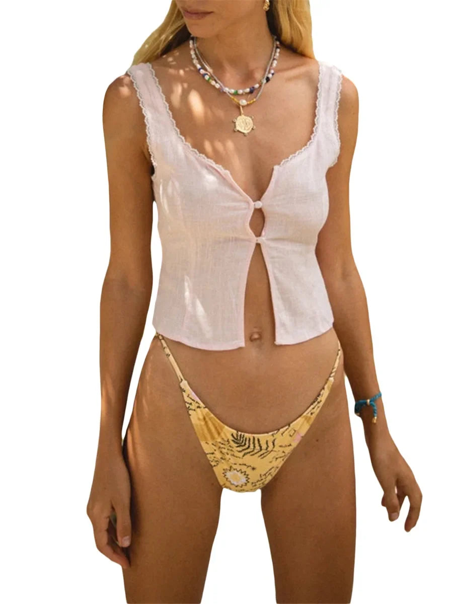 Lace-Up Floral Patch Crop Top