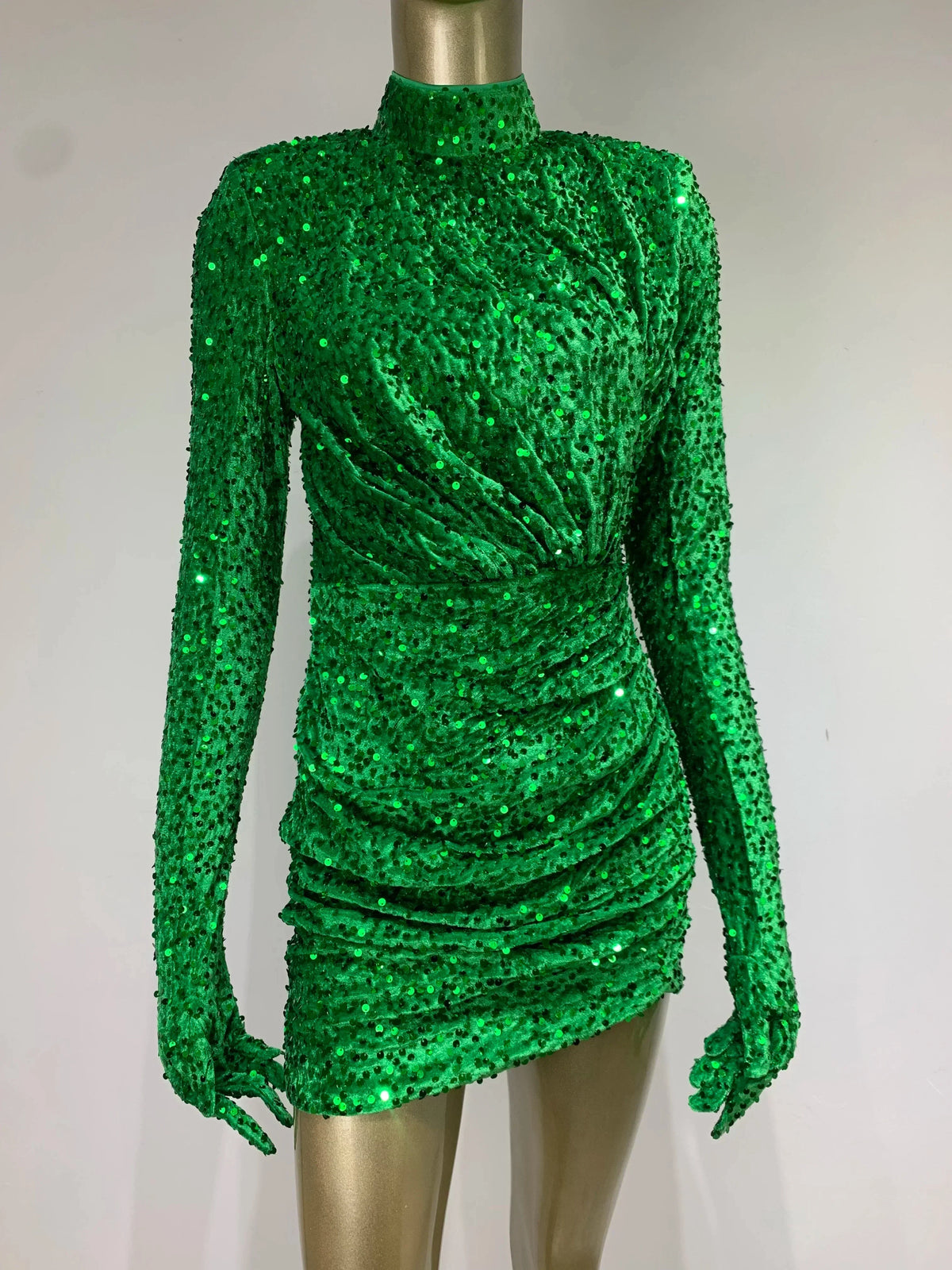 Sequin High Neck Long Sleeve Bodycon Mini Dress