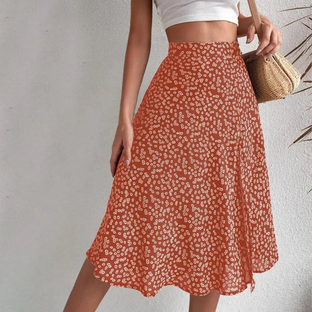 Floral Print Slit A-Line High Waist Loose Skirt