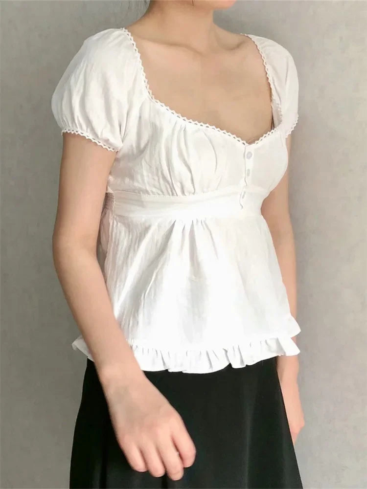 Summer Puff Short Sleeve Square Neck Blouse