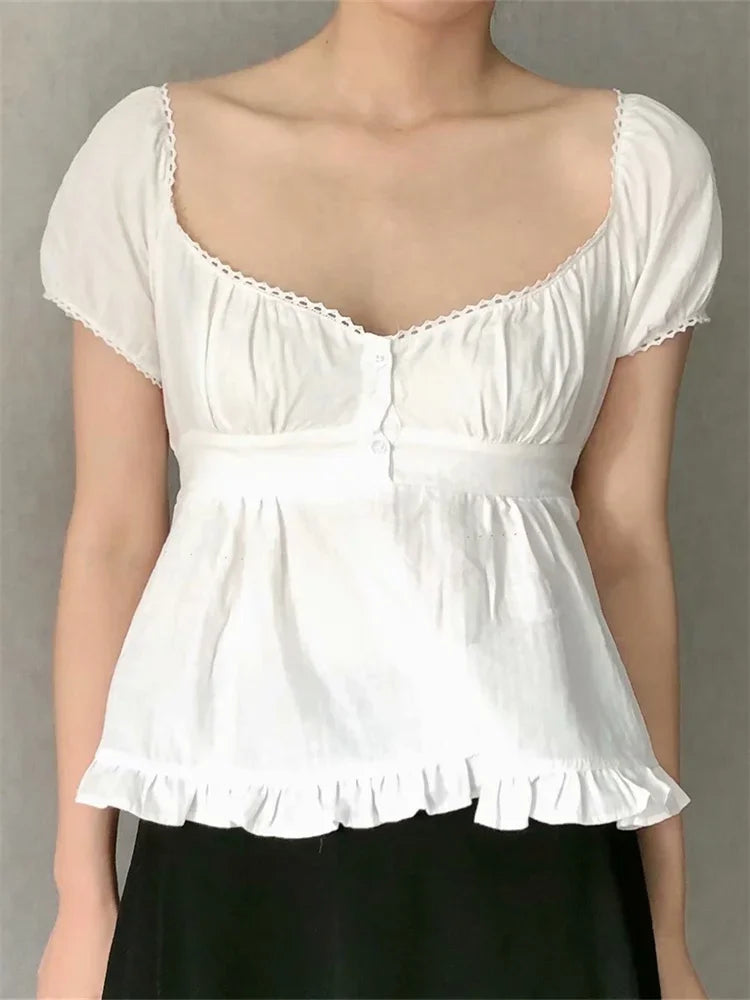 Summer Puff Short Sleeve Square Neck Blouse