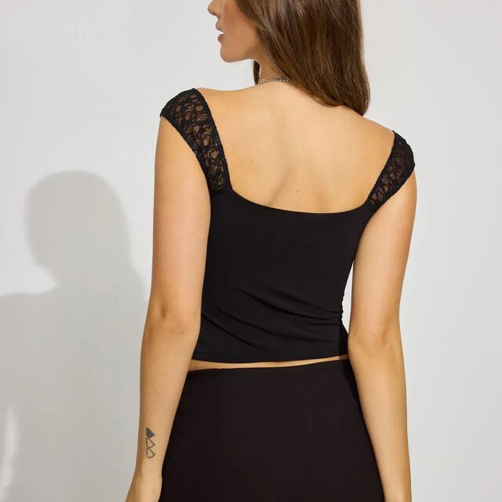 Twist Front Lace Flower Crop Top