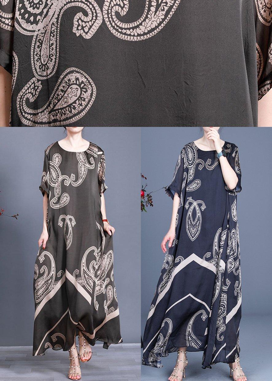 Paisley Print Short Sleeve Crew Neck Loose Maxi Dress - View 5