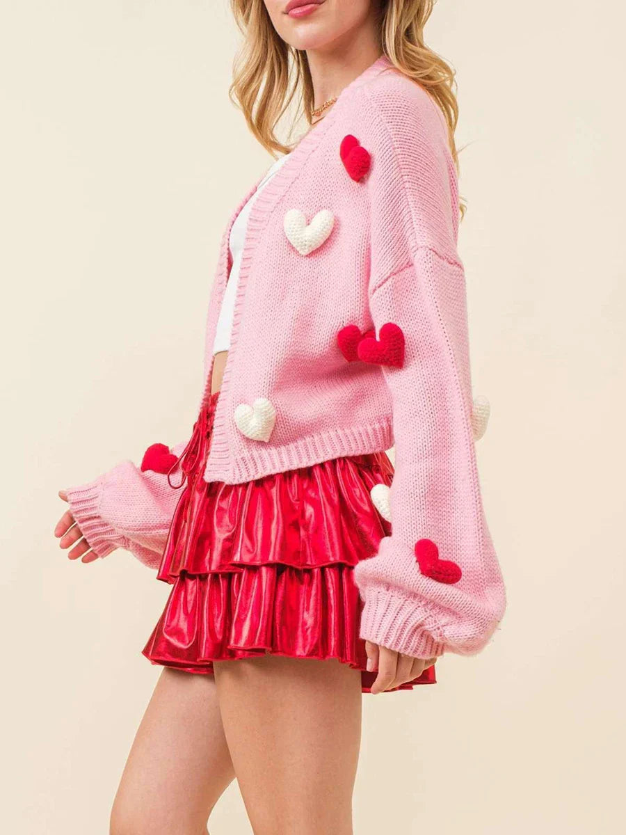 Valentine's Day 3D Heart Embroidery Cardigan
