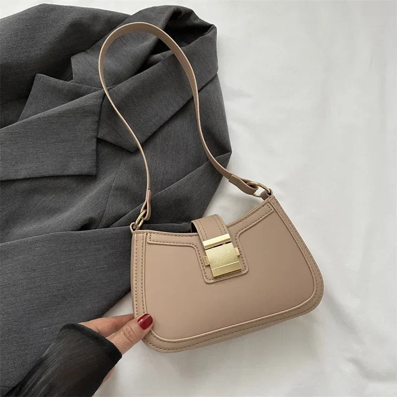 Brown Gold Buckle Vintage Shoulder Bag