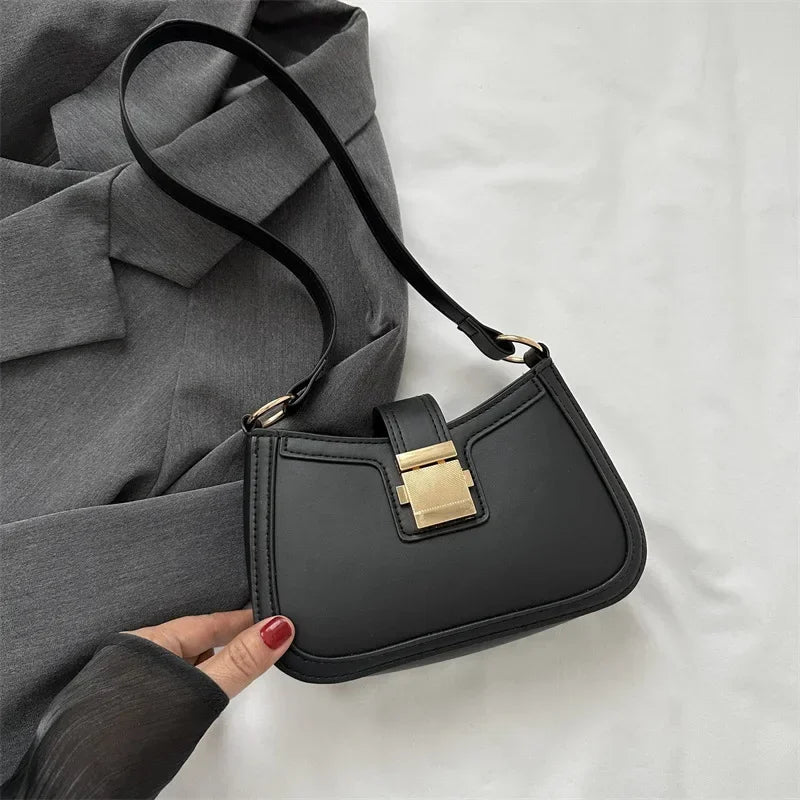 Brown Gold Buckle Vintage Shoulder Bag