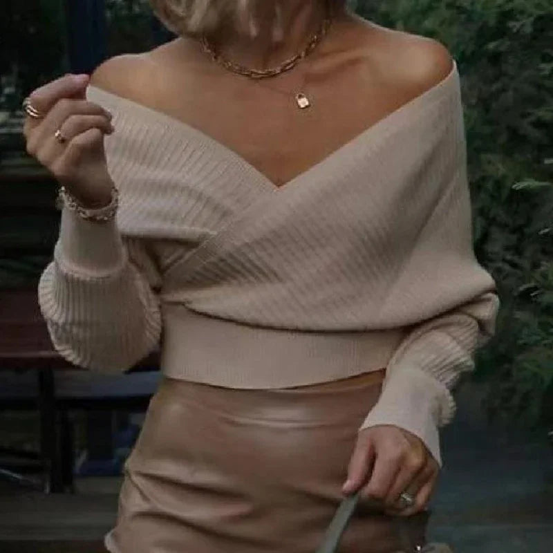 White V-neck Striped Sweater