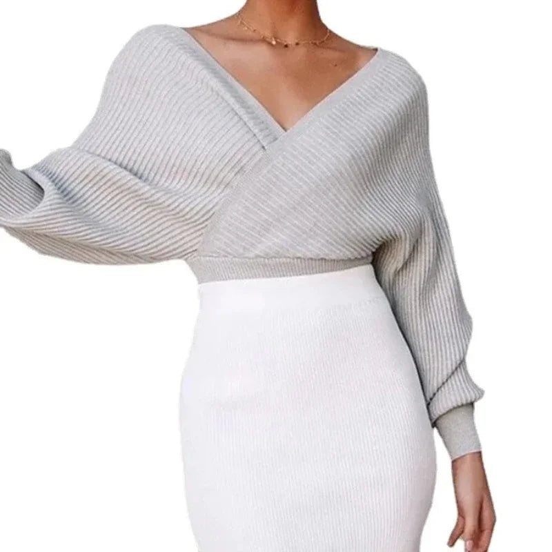 White V-neck Striped Sweater