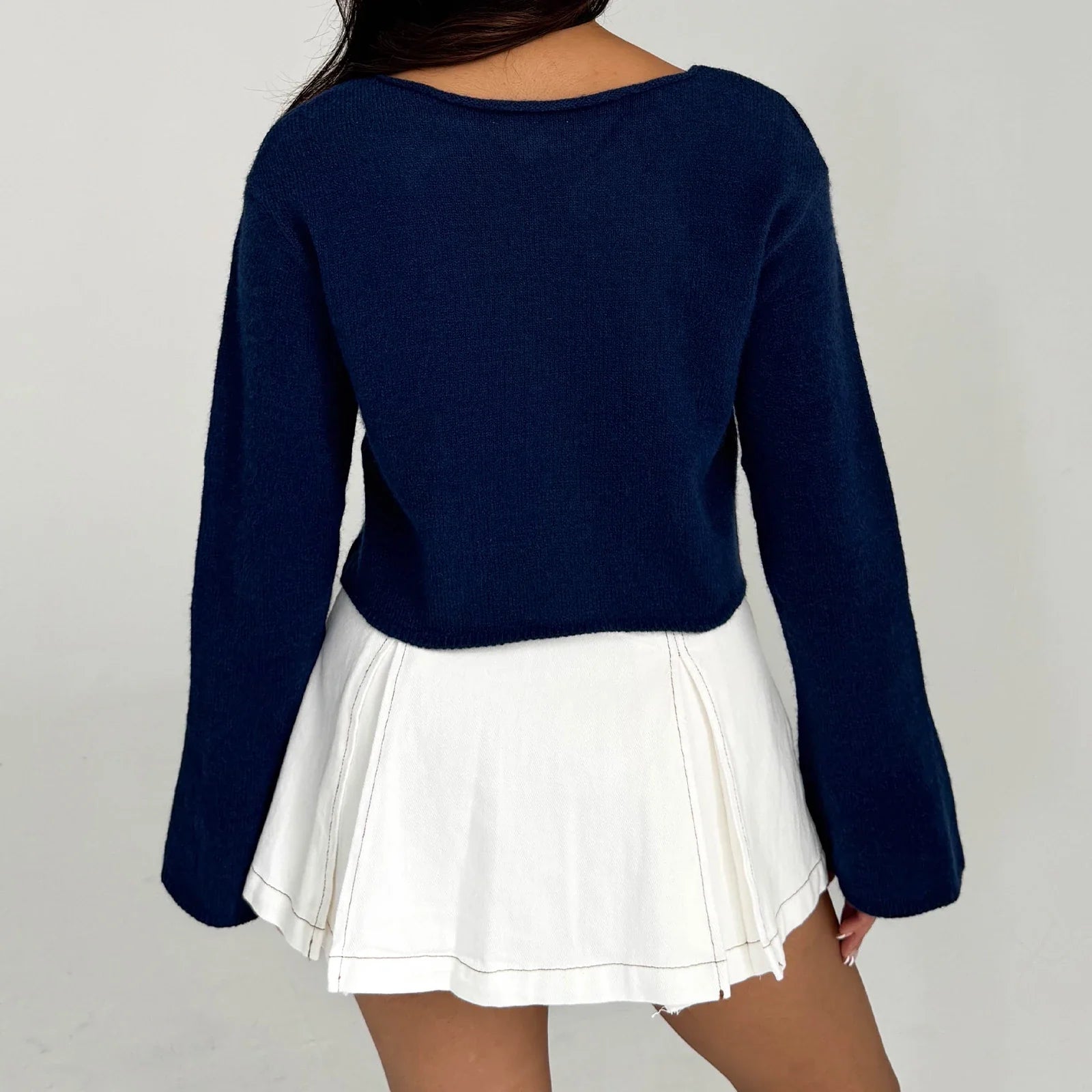 Y2K Star Print Lightweight Crewneck Cropped Knit Pullover Top