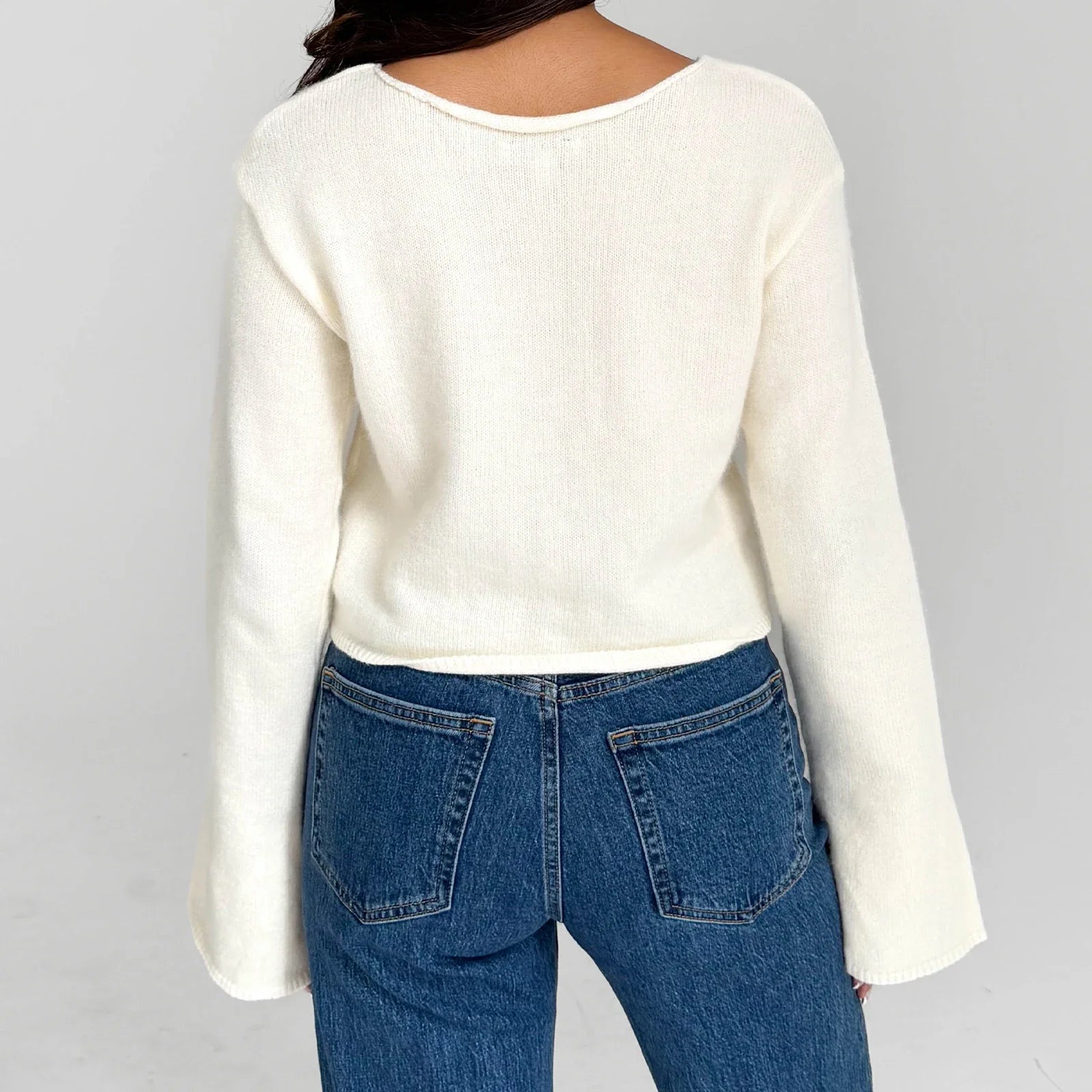 Y2K Star Print Lightweight Crewneck Cropped Knit Pullover Top