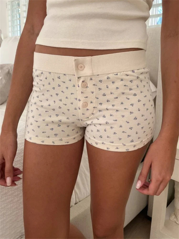 Solid Heart Print Elastic Short