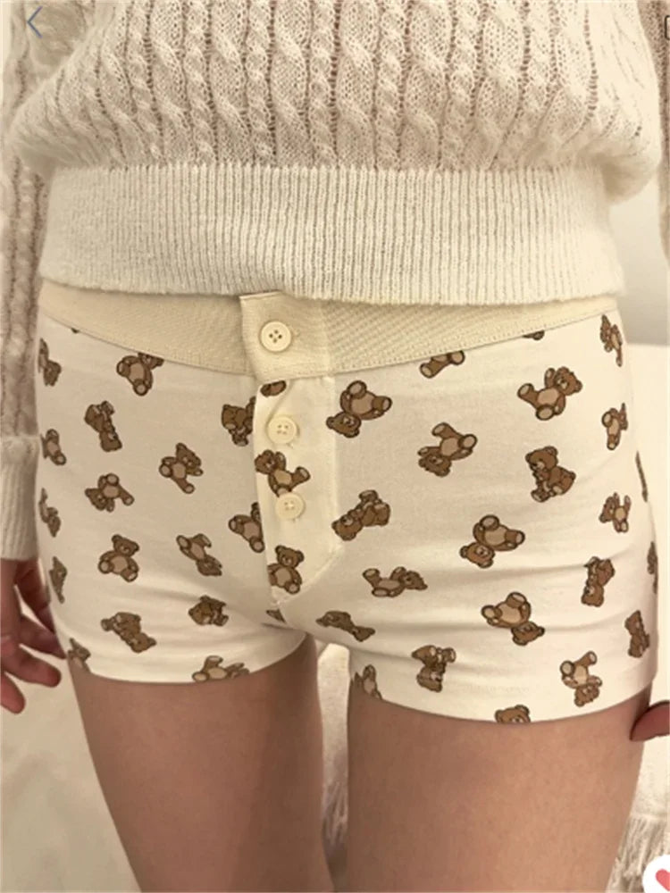 Solid Heart Print Elastic Short