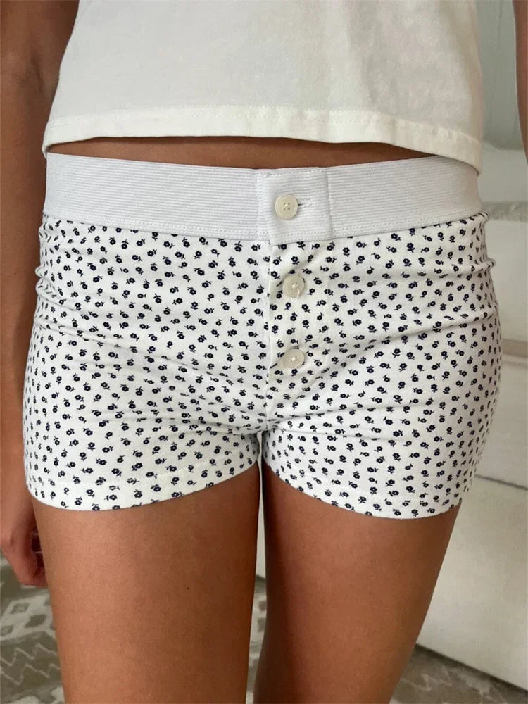 Solid Heart Print Elastic Short