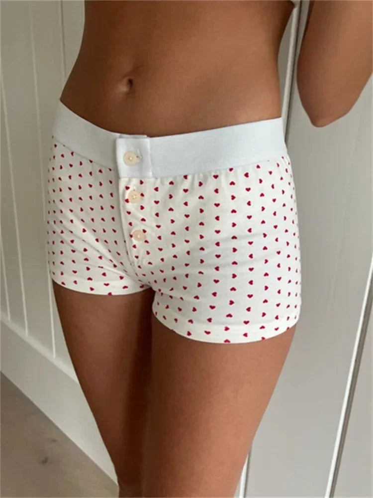 Solid Heart Print Elastic Short