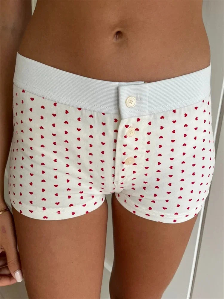 Solid Heart Print Elastic Short