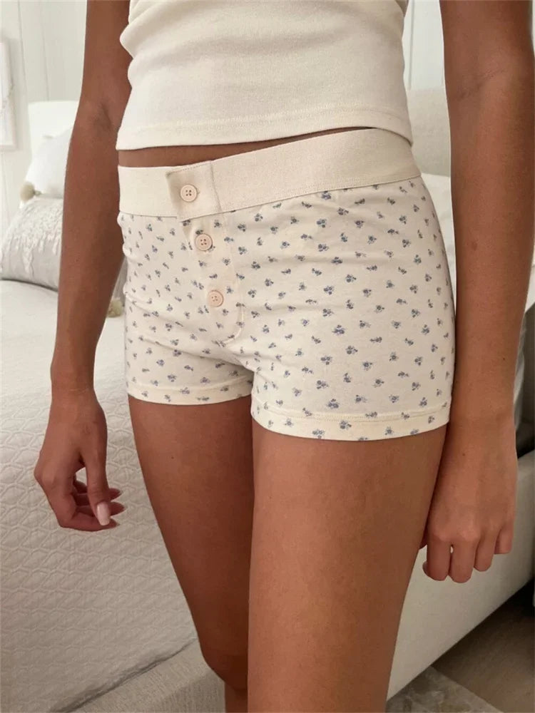 Solid Heart Print Elastic Short