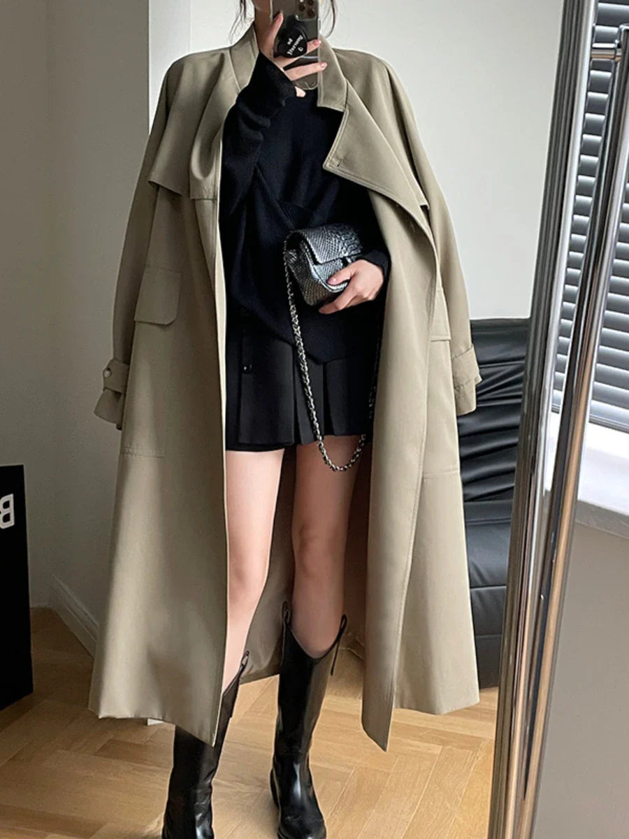 Windbreak Fashion Long Jacket Korean Casual Belt Cardigan Coats - Fashionpara