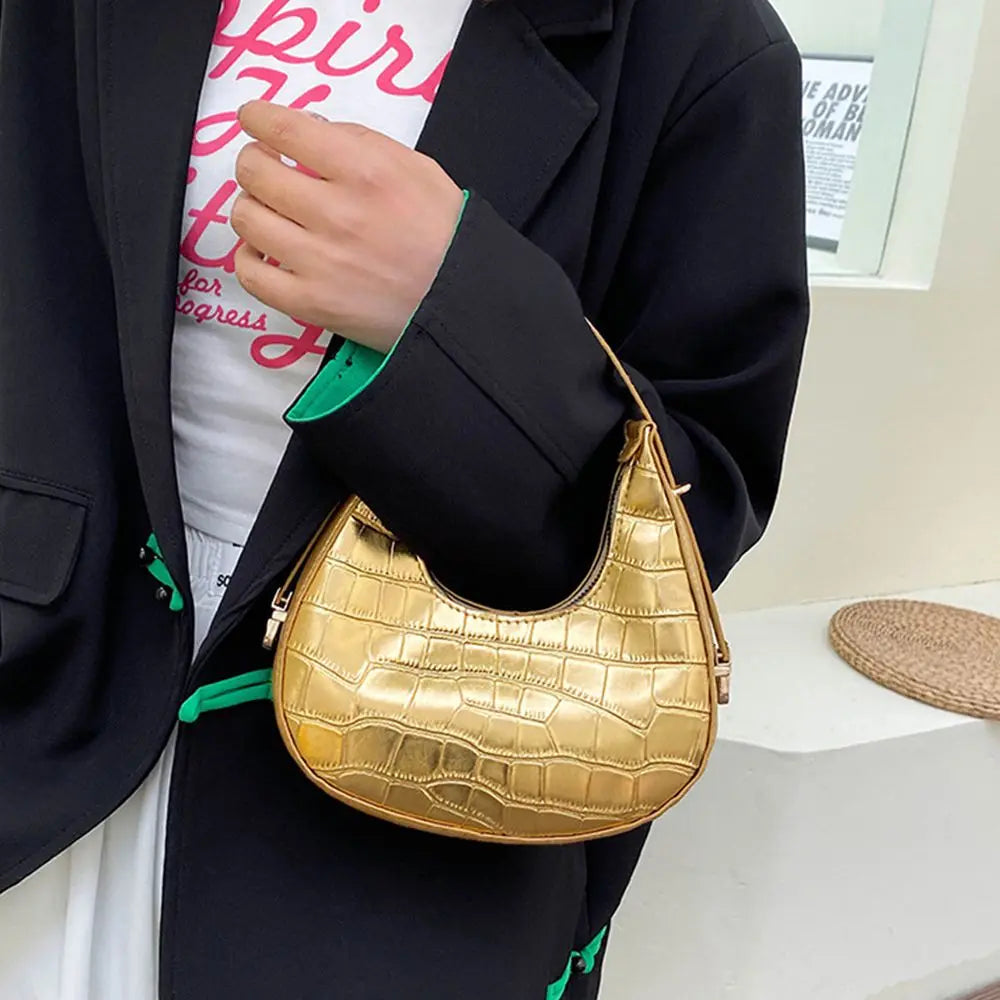Crocodile Grain Simple PU Leather Shoulder Handbag