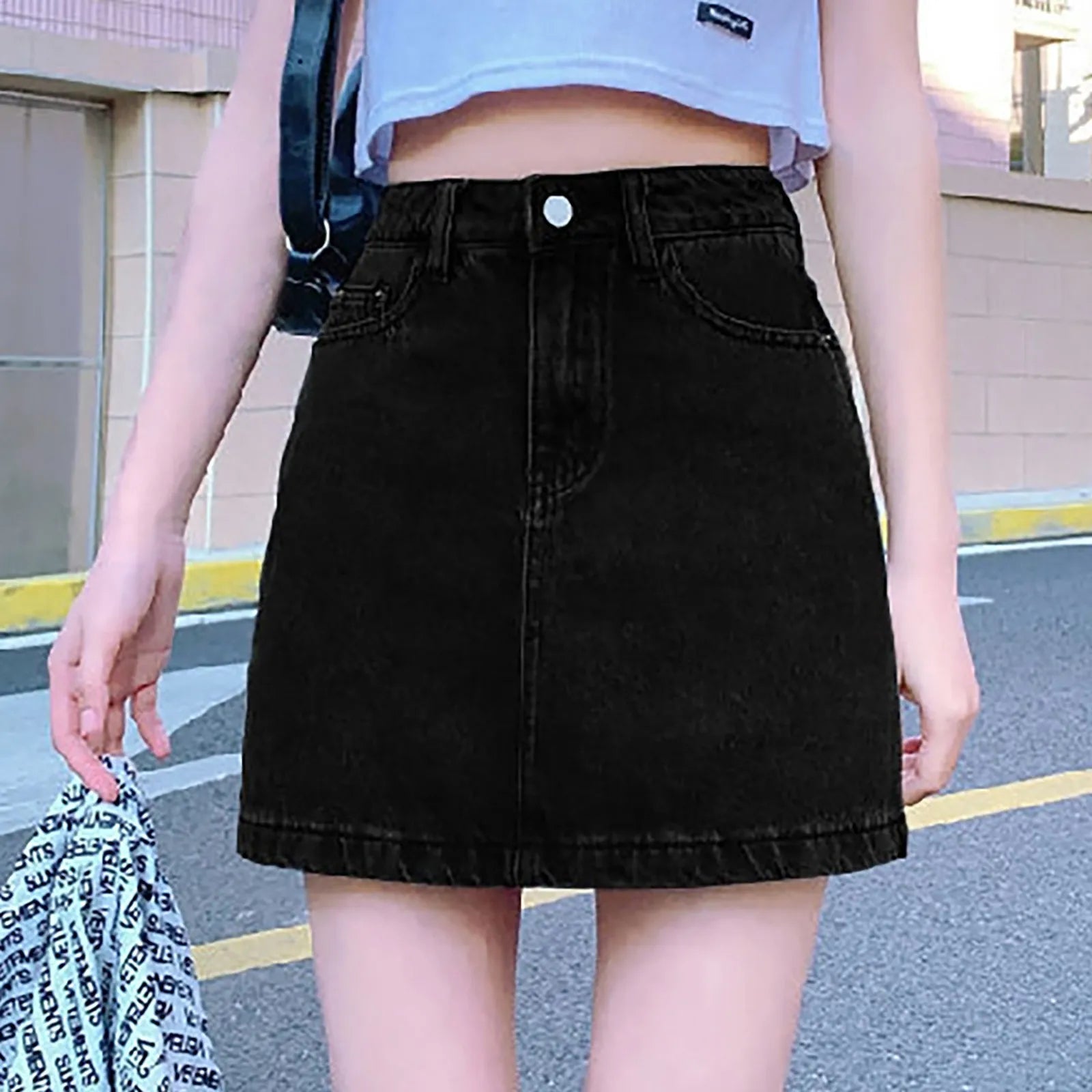 Solid Color Bodycon Jeans Skirt