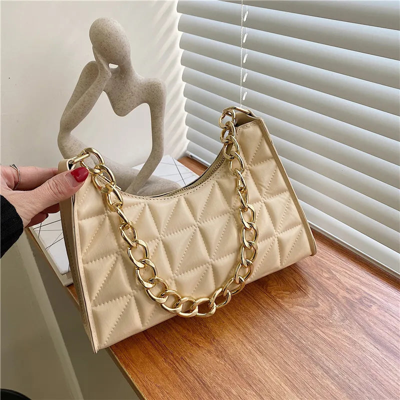 Diamond Pattern PU Leather Chain Shoulder Handbag