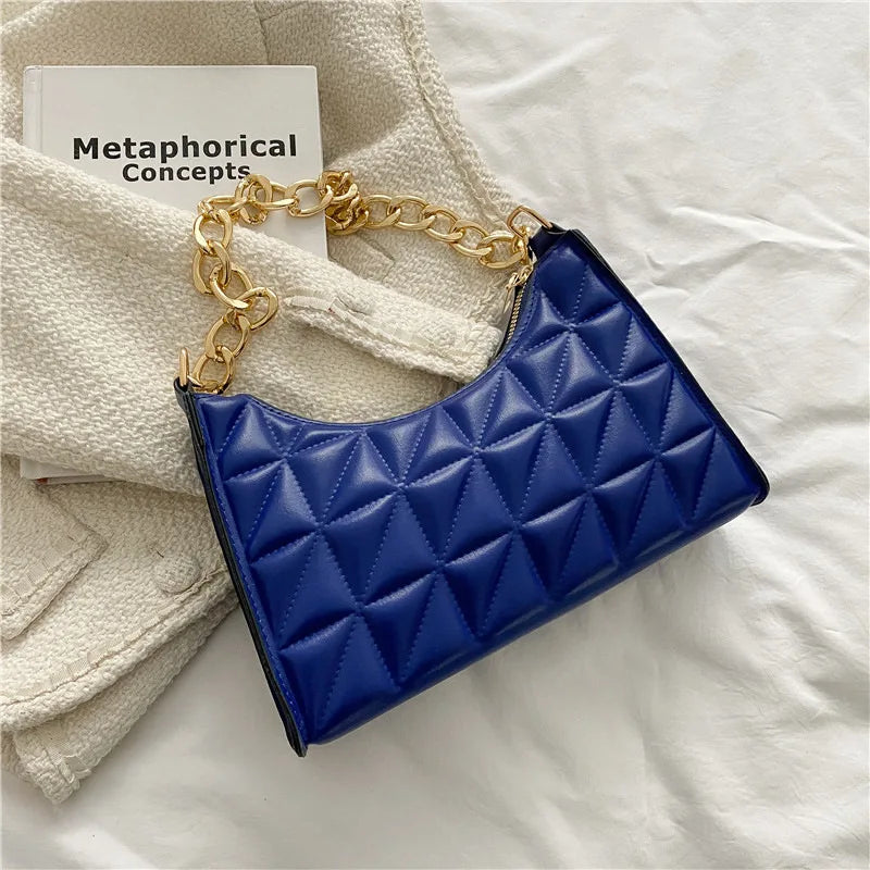 Diamond Pattern PU Leather Chain Shoulder Handbag