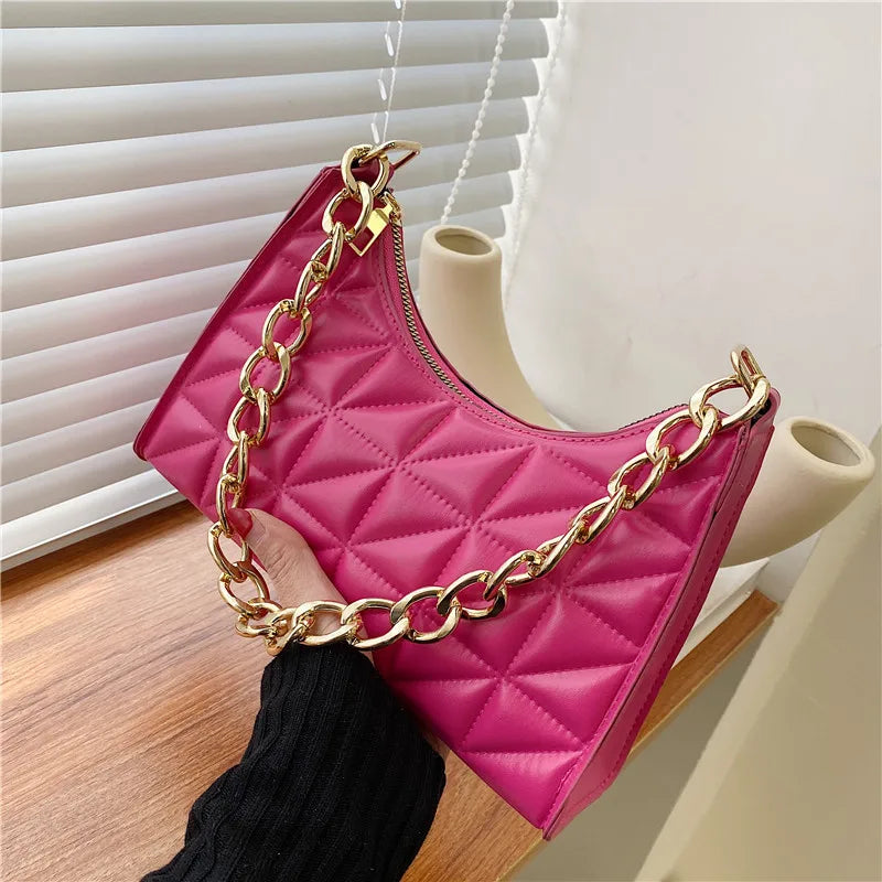 Diamond Pattern PU Leather Chain Shoulder Handbag