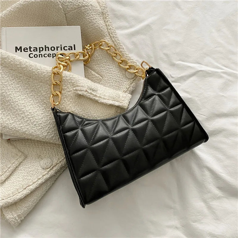 Diamond Pattern PU Leather Chain Shoulder Handbag