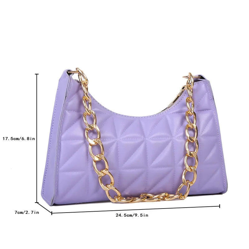 Diamond Pattern PU Leather Chain Shoulder Handbag