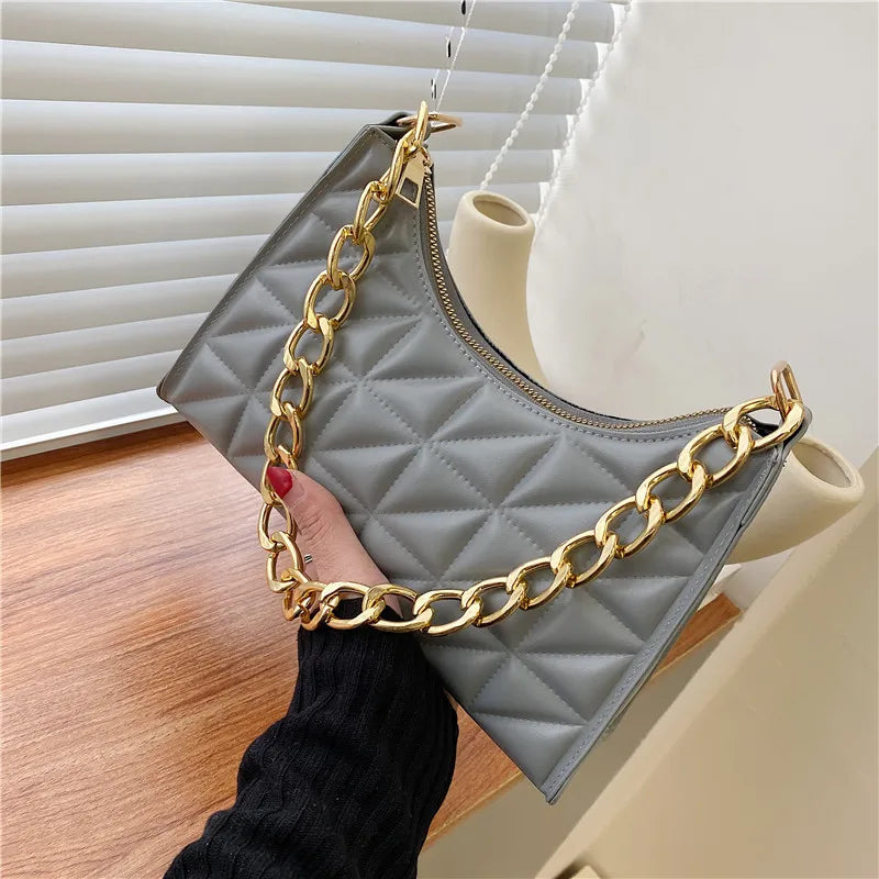Diamond Pattern PU Leather Chain Shoulder Handbag