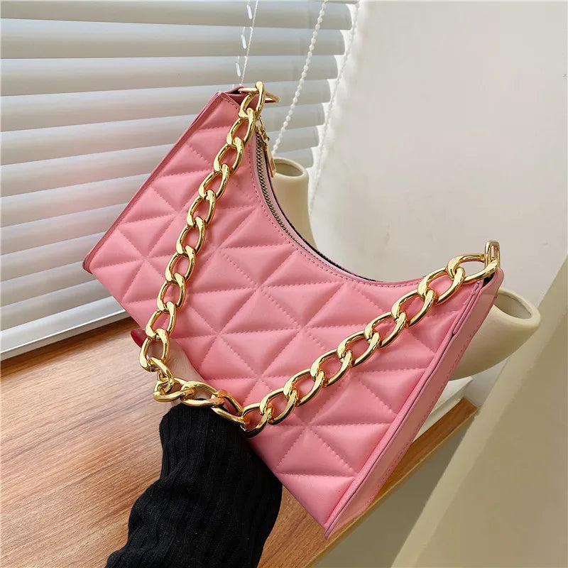 Diamond Pattern PU Leather Chain Shoulder Handbag