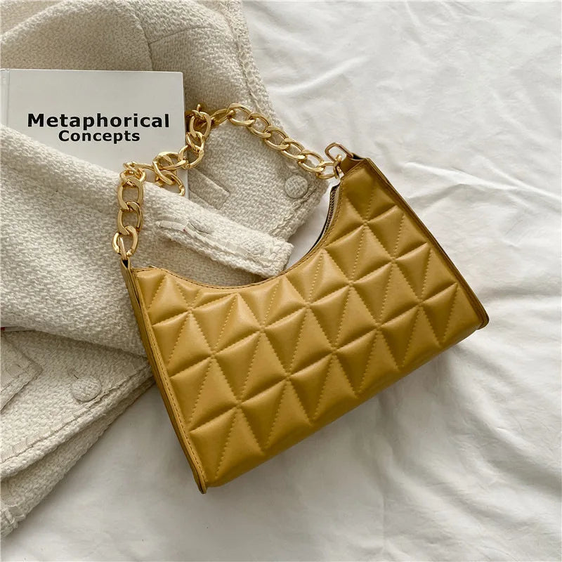 Diamond Pattern PU Leather Chain Shoulder Handbag