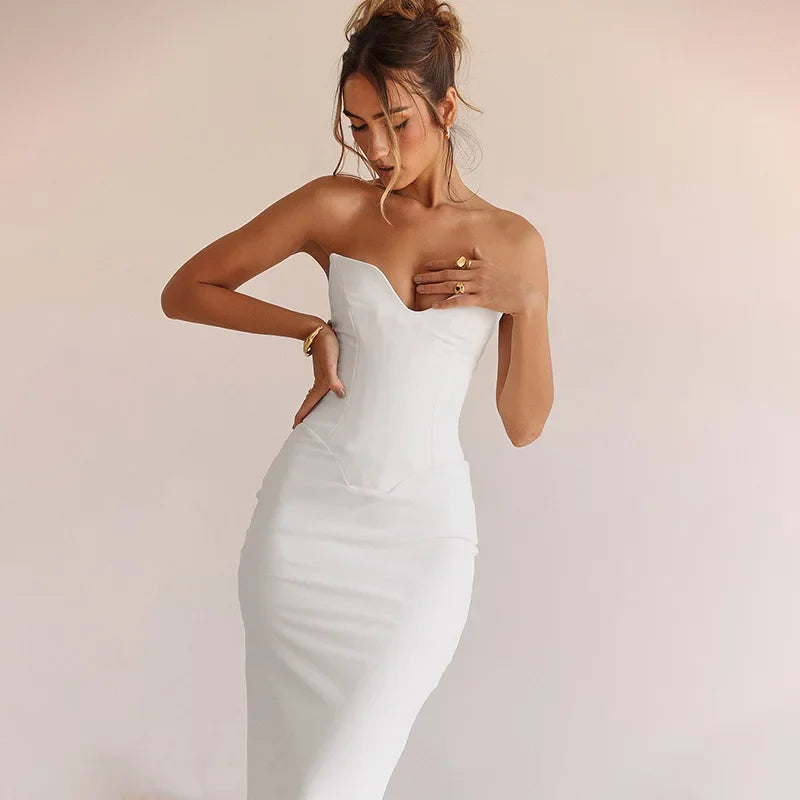 Elegant Fishbone Slim Sheath Fishtail Maxi Dress