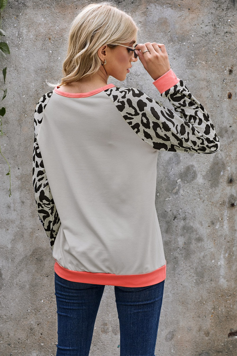 KittenAlarm - Women's Fashion Leopard Color Block Pullover Long Sleeve Crewneck Sweatshirt