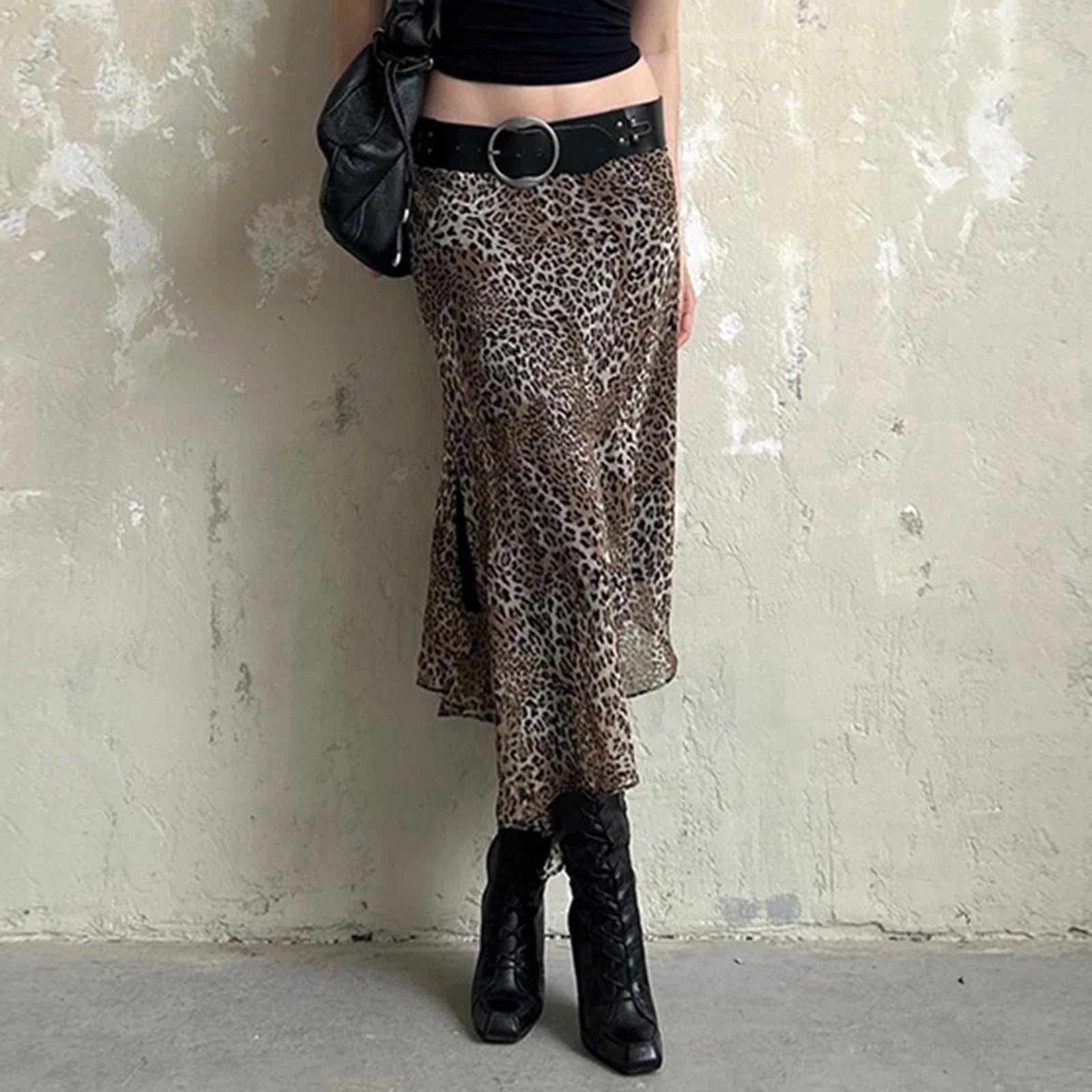 Leopard Print Irregular Hem Skirt