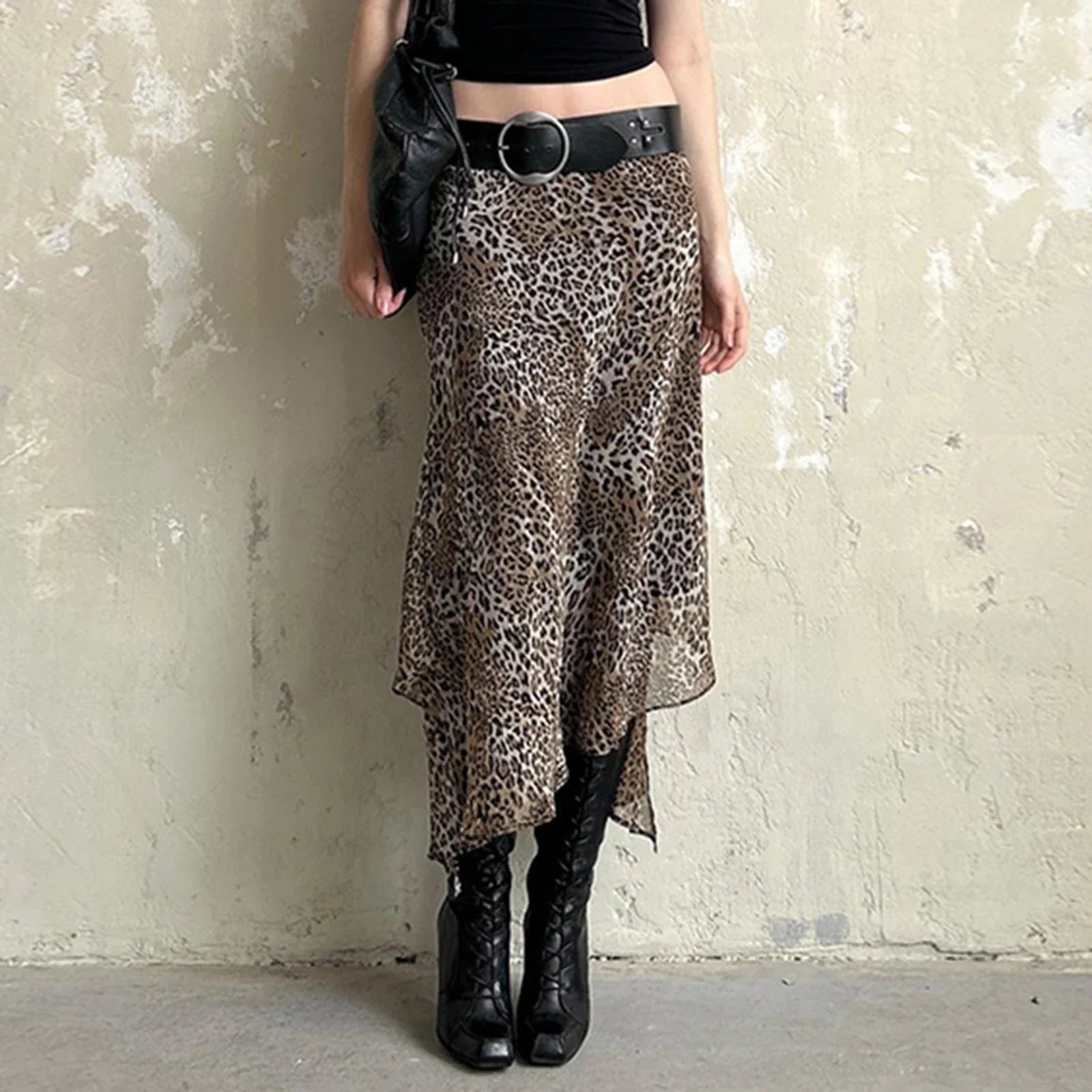 Leopard Print Irregular Hem Skirt