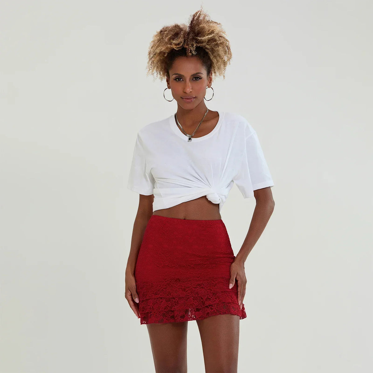 Lace Ruffles High Waist Skirt